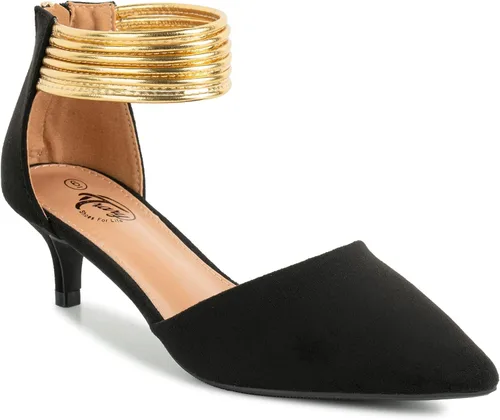 Vista 5 de Trary Tacones de gatito con correa al tobillo para mujer, tacones verdes, tacones rojos, tacones morados, tacones negros, tacones cerrados