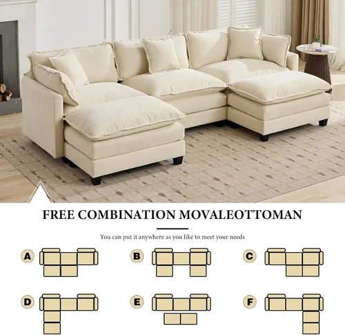 Vista 334 de Sofá seccional modular verde de 111.5", sofás seccionales grandes de 3 plazas para sala de estar, sofá nube oversized de tela chenille con otomana