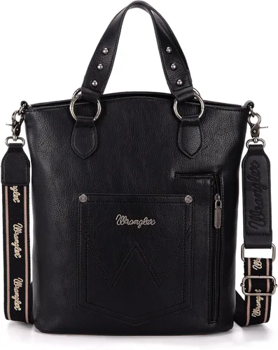 Vista 4 de Wrangler Bolsos de mano con asa superior para mujer, bolsos acolchados con bolsillos con cremallera, trenza en forma de U y diseño único de remaches