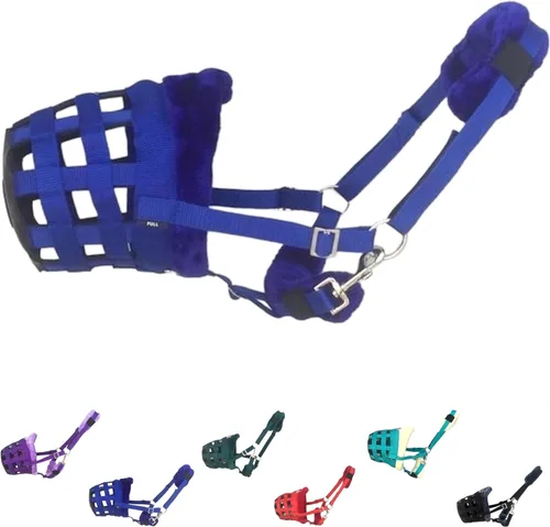 Vista 14 de Horse Grazing Muzzle Halter, Mink Fleece Padded, Multiple Sizes, Breathable (Black, Cob)