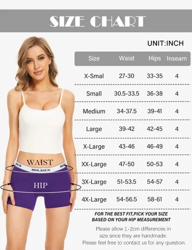 Vista 5 de Molasus Calzoncillos tipo bóxer de algodón para mujer, paquete de 4