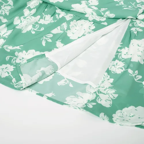 Vista 5 de GRACE KARIN Vestido de verano con cuello en V y mangas con volantes para mujer, vestido midi con vuelo y escalonado, vestido de cóctel