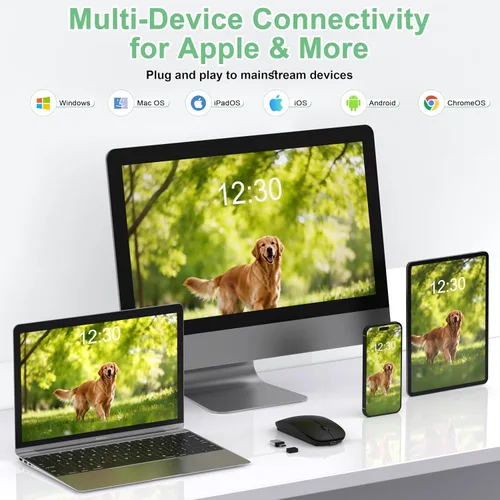 Vista 2 de Gizdot-S1 - Mouse Bluetooth para laptop/MacBook Air/Pro y iPad, mouse inalámbrico recargable con tipo C, mouse delgado para iMac, 4 modos