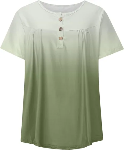 Vista 3 de Camisas de manga larga para mujer, talla grande, con estampado degradado, cuello en V, manga corta, botones