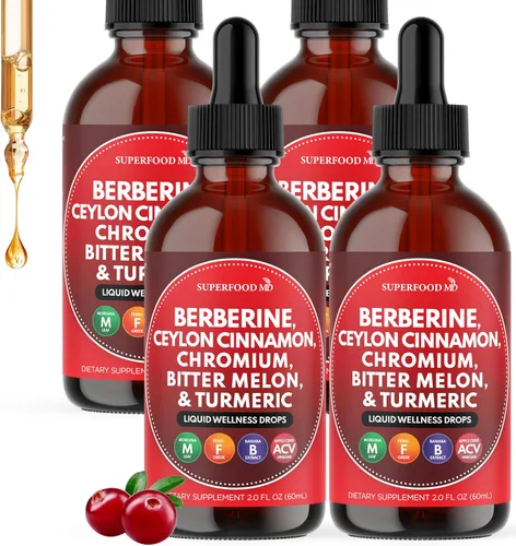 Vista 8 de Berberina con suplemento de canela de Ceilán gotas líquidas + extracto de melón amargo, glucomanano, gimnasia, cromo, cúrcuma, panax ginseng