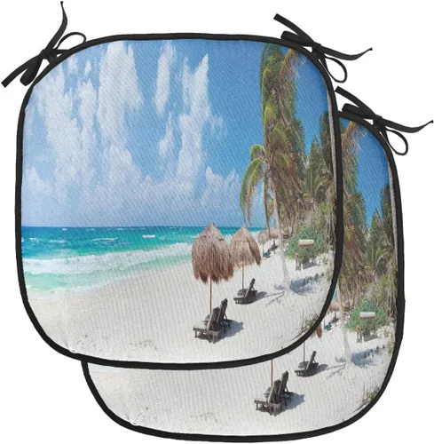 Vista 25 de Lunarable Cojín para silla costera, diván del desierto, descanso solitario, vacaciones, tropical, resort playa, ocio, asiento acolchado para cocina