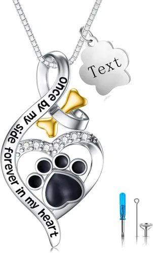 Vista 25 de Collar de urna de plata de ley para cenizas, recuerdo conmemorativo para perros, gatos y mascotas