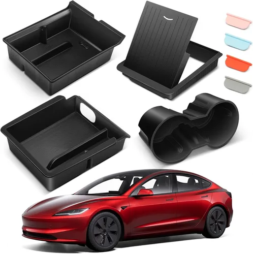 Vista 9 de YHTAUTO Caja de almacenamiento oculta con reposabrazos central para Tesla Apoyabrazos central oculto