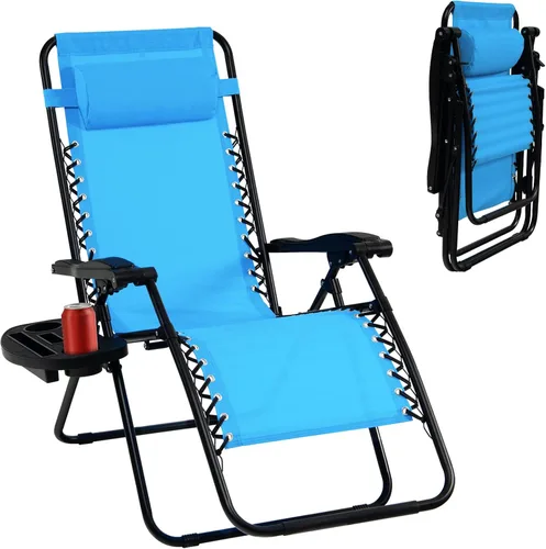 Vista 10 de Tangkula Zero Gravity - Silla plegable para patio, reclinable, ajustable, con soporte para tazas, reposabrazos anchos para patio, jardín, piscina