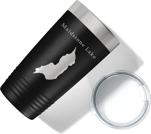 Vista 5 de Maidstone Lake Map Tumbler Travel Mug Insulated Laser Engraved Coffee Cup Vermont 20 oz Black