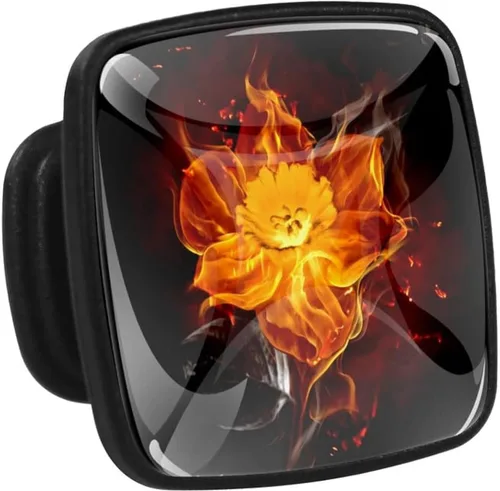 Vista 4 de LORVIES Paquete de 4 pomos decorativos florales de 1.2 pulgadas, cuadrados de vidrio ABS negro con un solo agujero, tiradores de cajón de aparador
