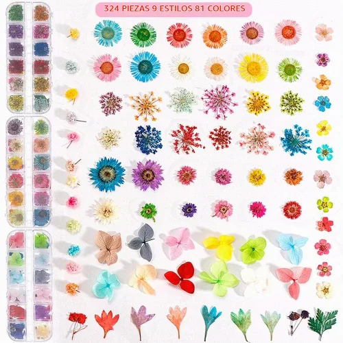 Vista 2 de 324 piezas de arte de uñas de flores secas, kits de accesorios para arte