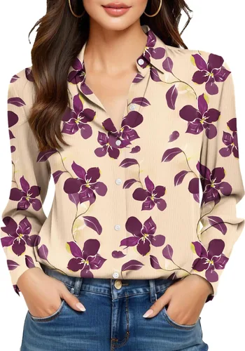 Vista 31 de Camisas sin planchado y sin arrugas para mujer, con botones, de manga larga, de seda de morera, blusas casuales para el trabajo