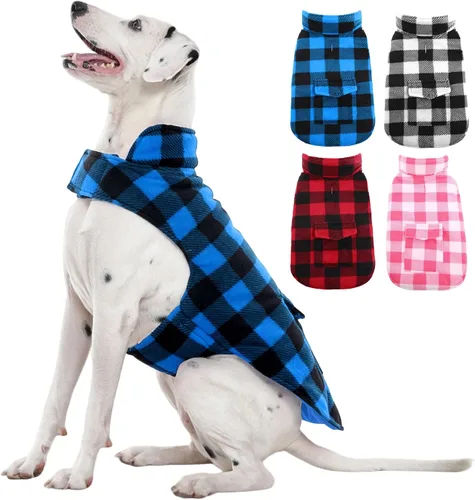 Vista 10 de Kuoser Abrigo de invierno para perro, chaqueta de forro polar resistente al viento, estilo británico, a cuadros, chaleco para clima frío