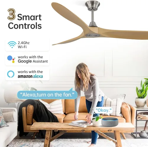 Vista 2 de Sofucor Ventilador de techo inteligente sin luz, ventiladores de techo de 60 pulgadas para interiores y exteriores sin luces, funciona