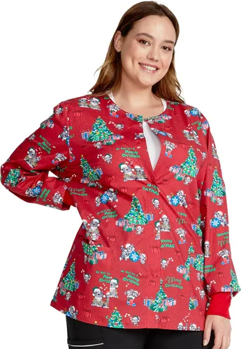 Vista 6 de Cherokee Impresiones Mujeres Calentamiento Scrubs Chaqueta Snap Front CK301