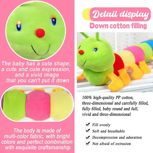 Vista 4 de Peluche de oruga de 31.5 pulgadas, almohada gigante colorida de oruga para regalo