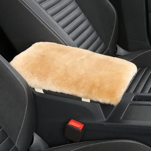 Vista 19 de IRIWOOL - Funda de reposabrazos de piel de oveja, cubierta de reposabrazos de auto, cojín suave de consola para coche, cubierta de consola central