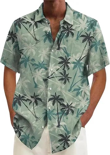 Vista 29 de Camisa hawaiana para hombre, con botones, manga corta, casual, elegante, grande y alta, floral, verano, tropical, para vacaciones