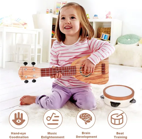 Vista 4 de Conjunto de Guitarra para Niños - Juguetes Musicales para Regalos de Cumpleaños de Niños de 2 3 Años, Juguetes Montessori para Niñas de 2 Años