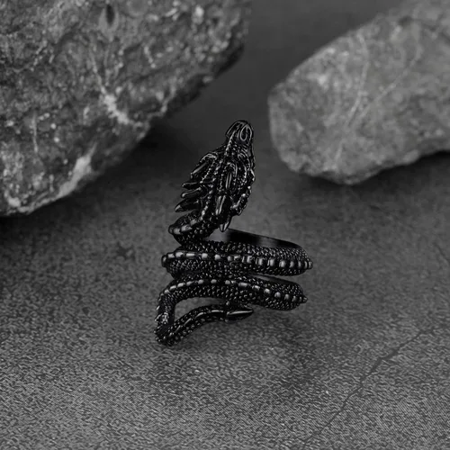 Vista 9 de FaithHeart Anillos de dragón punk para hombres y mujeres, acero inoxidable, chapado en oro de 18 quilates, joyería de mitología nórdica con delicado
