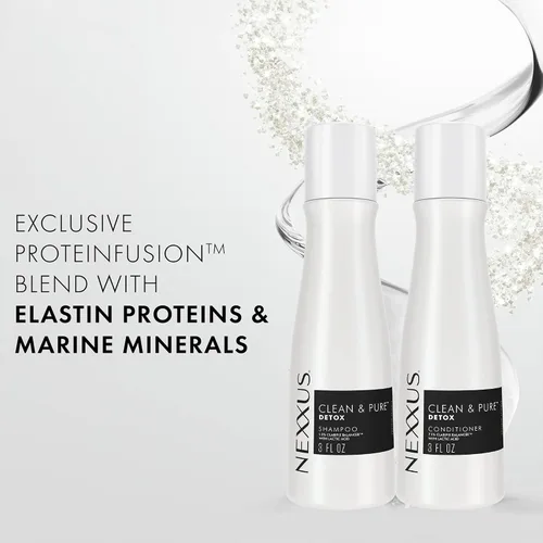 Vista 4 de Nexxus Champú y Acondicionador de Viaje, Limpio y Puro – Productos para el Cabello con Proteína de Elastina y Minerales Marinos, Sin Sulfatos, 3 Oz