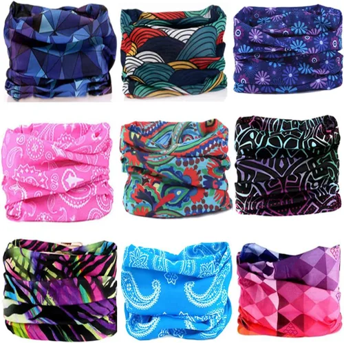 Vista 8 de Bandana para la cabeza, polaina para el cuello, bufanda, pasamontañas, máscara facial Negro (12 piezas)