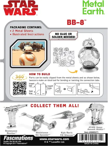 Vista 2 de Metal Earth Fascinations Star Wars BB-8 Kit de modelo de metal 3D con pinzas