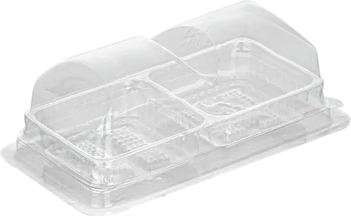 Vista 2 de Restaurantware Thermo Tek - Contenedores de postre de 5.3 x 2.6 x 1.8 pulgadas, 100 compartimentos duales transparentes para llevar, con tapa