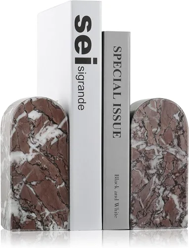 Vista 8 de Koville Sujetalibros de mármol italiano de Carrara para estantes, extremos decorativos para libros, 7 libras, soporte de libros de mármol Bianco