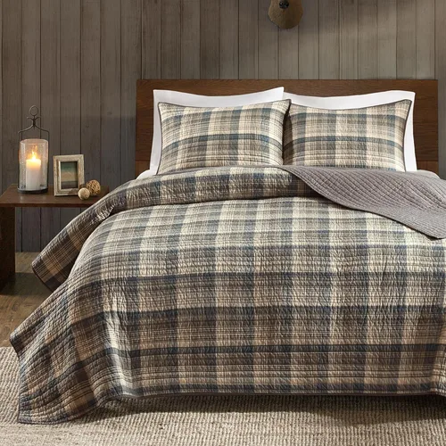 Vista 12 de Woolrich - Juego de edredón reversible de algodón, estilo cabaña invertido a color sólido, colcha ligera de retazos para todas las estaciones