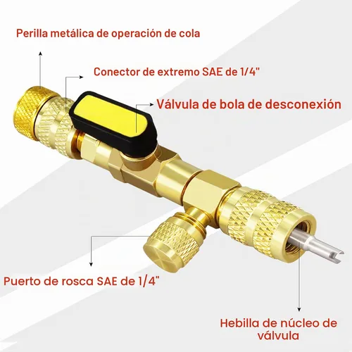 Vista 2 de Herramienta de extracción de núcleo de válvula HVAC, herramienta de válvula Schrader de CA, adaptador mini Split R410A SAE 1/4 y 5/16, removedor
