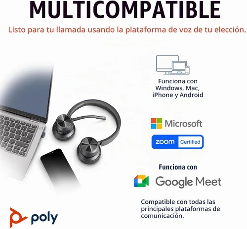 Vista 6 de Poly Voyager 4320 UC Auriculares inalámbricos (Plantronics) - Auriculares estéreo con micrófono con cancelación de ruido - Conecta PC/Mac/Móvil vía