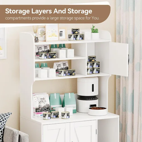 Vista 3 de Caja oculta para gatos con almacenamiento de estantes, muebles de madera resistente para baño, color blanco