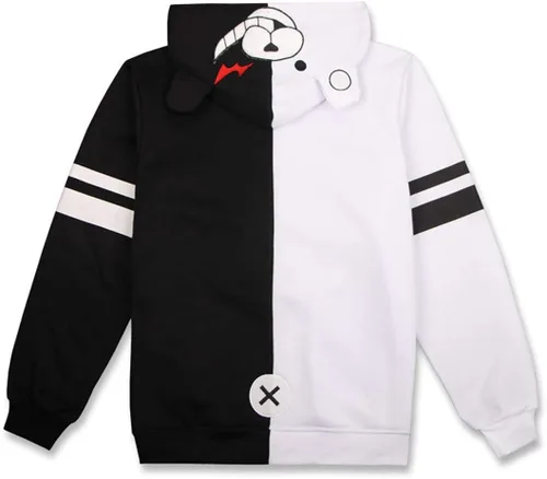 Vista 2 de Coslover - Sudadera unisex con capucha y cremallera, diseño de oso blanco y negro.