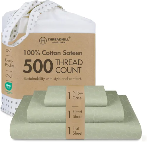 Vista 30 de Threadmill - Sábanas de algodón de lujo para hotel, tamaño King, 100% algodón, 500 hilos con bolsillo profundo, ajuste cómodo, suaves y frescas