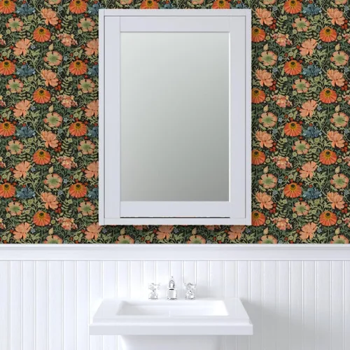 Vista 9 de Papel tapiz para despegar y pegar, diseño Art Nouveau con flores negras, diseño floral, decoración de jardín, papel pintado extraíble Spoonflower