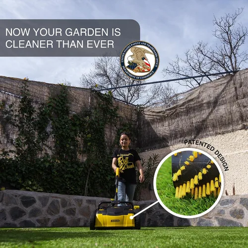 Vista 7 de Barredora de Césped Artificial de Roll & Comb, Rastrillo Eléctrico con Cable para Césped Artificial, Regalo de Jardinería Genial, Colector de Hojas