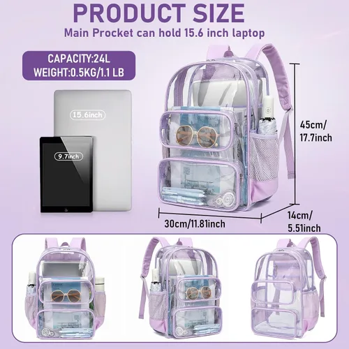 Vista 182 de CAMTOP Mochila transparente resistente y transparente para estudiantes, escuela, trabajo, festival, viajes, deportes, Beige, Mediana, Camtop Mochila
