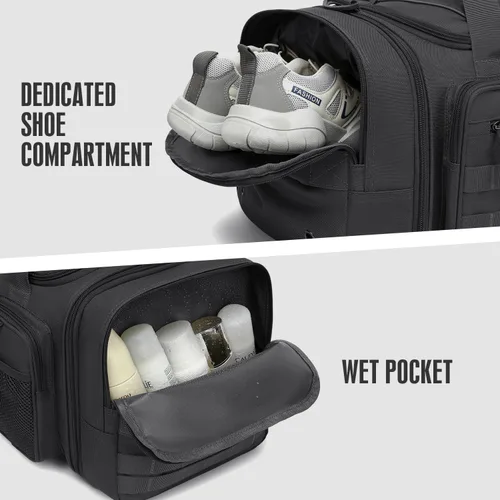 Vista 5 de Mochila táctica para gimnasio y viaje, mochila multifuncional para hombre, 45L, bolsa de lona deportiva militar con compartimento para zapatos