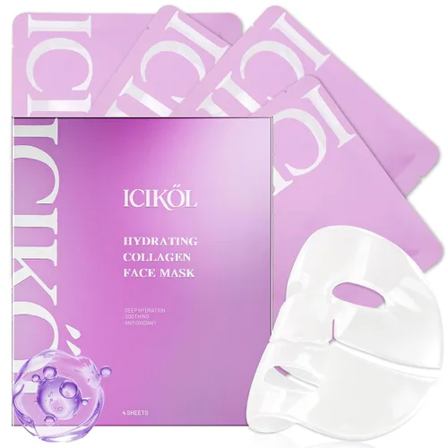 Vista 8 de Máscara facial de colágeno hidrolizado profundo, paquete de 4 – Máscara de lámina antiedad con péptidos y ácido hialurónico, restaura la elasticidad
