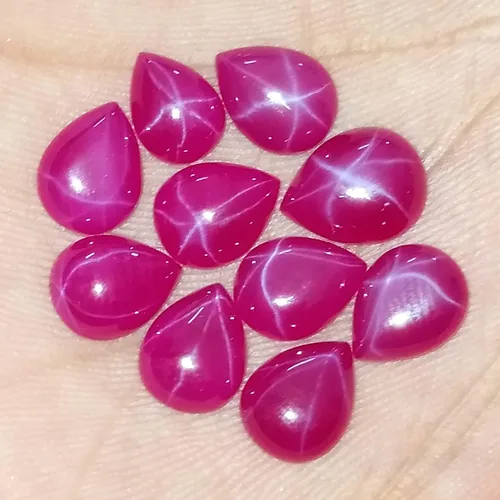 Vista 4 de GEMHUB Cabujón pera 6 Rays Star Ruby 20 Ct Set de 10 piezas de piedras preciosas sueltas, Gema, Rubí estrella africana