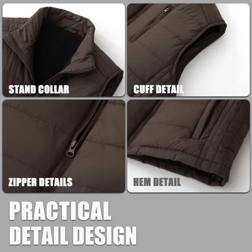 Vista 28 de Msmsse Chalecos de invierno para hombre, con forro polar, acolchado, casual, sin mangas
