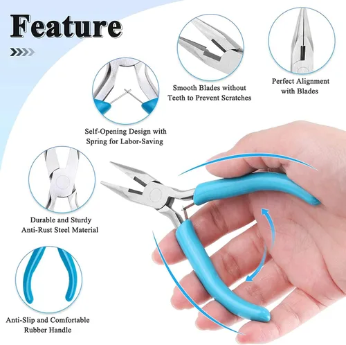 Vista 7 de 5 Packs Jewelry Pliers Set, Making Tools With Needle/Round/Chain/Bent/Zipper Pliers, Supplies Repair/Cut Kits for Crafting