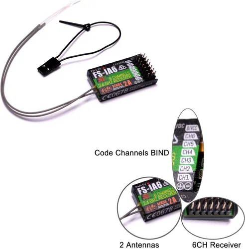 Vista 5 de YoungRC Flysky FS-iA6 Receptor 2.4G 6CH Receptor de control remoto con doble antena compatible FS-i4 i6 i10 GT2E GT2F GT2G Transmisor RC210