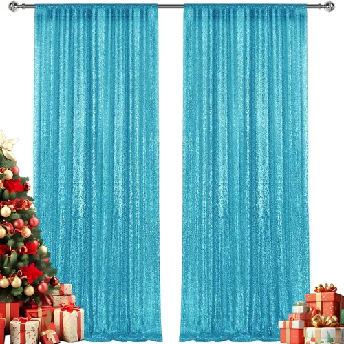 Vista 36 de 2 paneles de cortinas de fondo de lentejuelas verdes de 8 pies, cortinas de fondo de fotografía con purpurina para decoración de Navidad, boda
