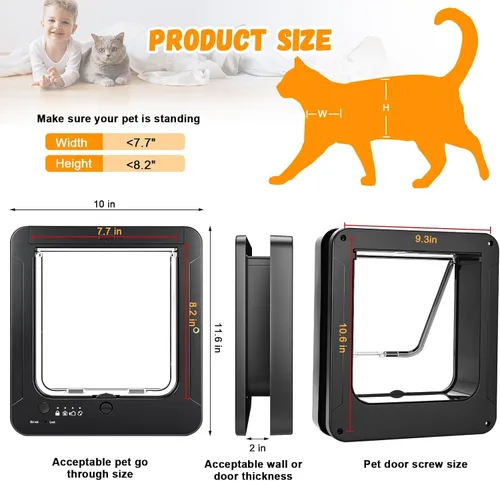 Vista 5 de Puerta inteligente para gatos para interior y exterior, puerta para mascotas con 3 llaves de sensor de collar y 1 control remoto y bloqueo de 4 vías