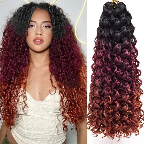 Vista 63 de GoGo Curl Crochet Hair 18 pulgadas onda de agua pelo sintético bohemio ganchillo trenzado jengibre onda profunda extensiones de cabello trenzado
