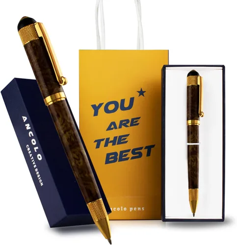 Vista 10 de Ancolo Bolígrafo de regalo personalizado, juego de regalo de negocios de lujo, bolígrafo con 2 recambios de tinta negra, cuerpo de metal