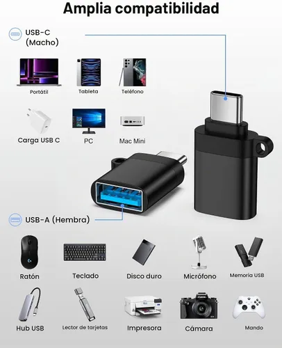 Vista 5 de Adaptador USB C a USB, USB C hembra a USB macho adaptador para iPhone Negro